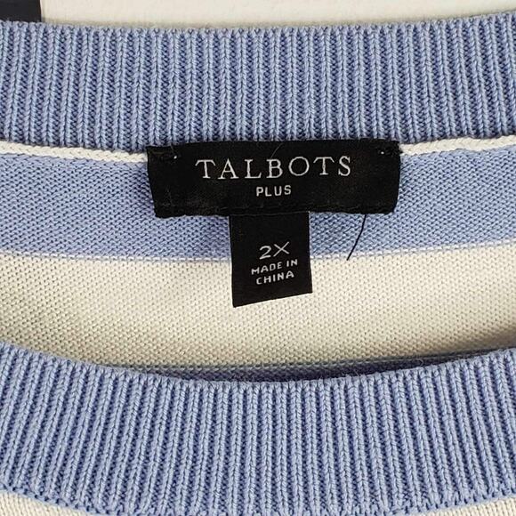 Talbots Sweater Women's Plus Size 2X Blue Floral Striped LS Pullover Cotton - Picture 6 of 7